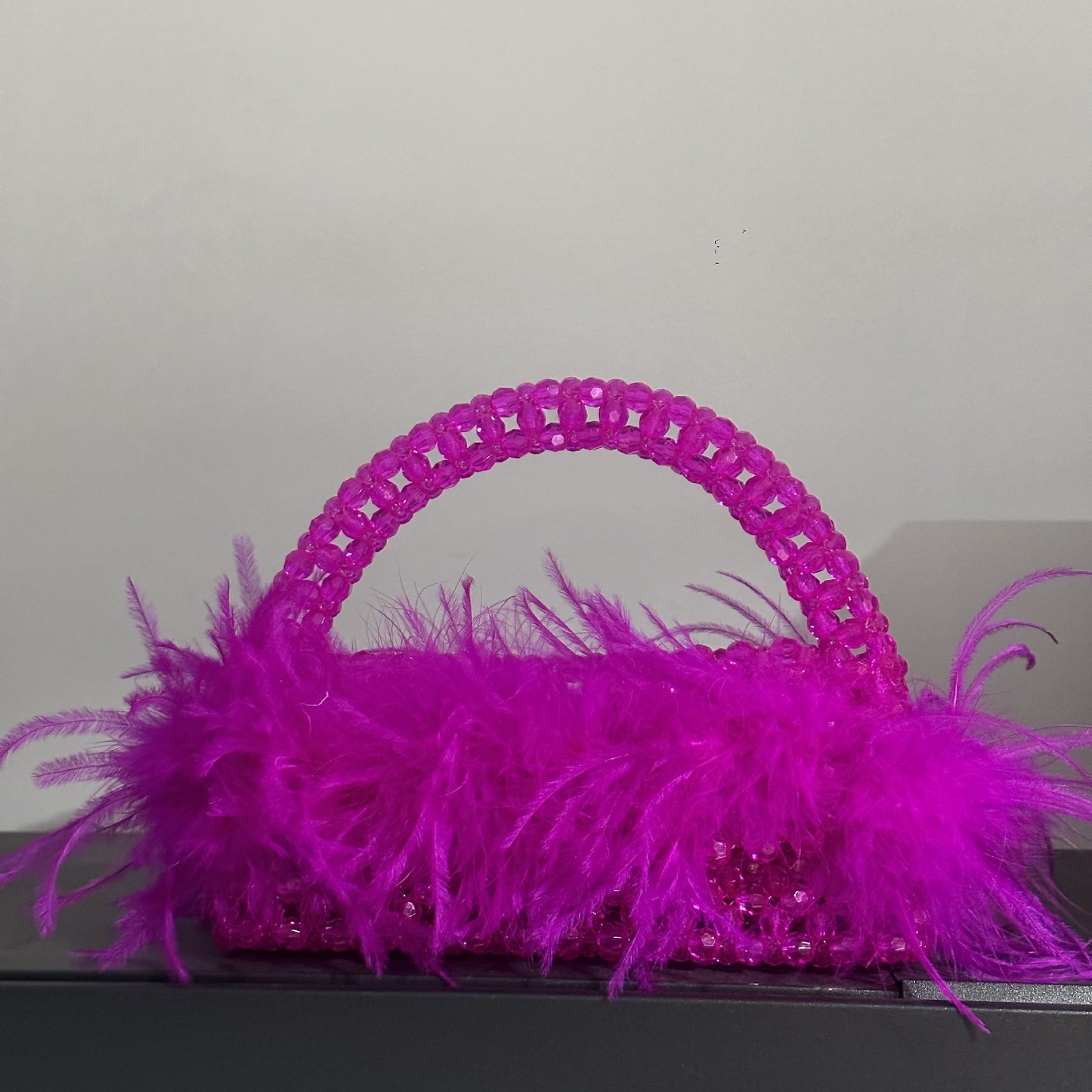 Customized Pearl Bead Bag with Ostrich Feather Fur Designer Brand Box Ladies Hand Bags Handmade Women Party Purses